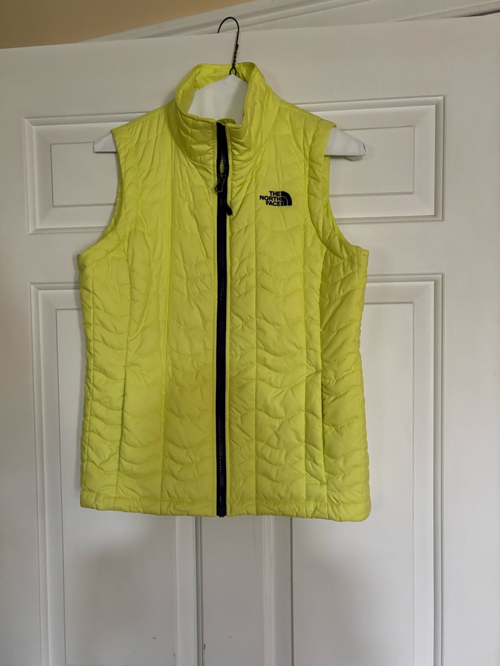 The North Face Neon Yellow Quilted Vest with Black Zipper - worn once
